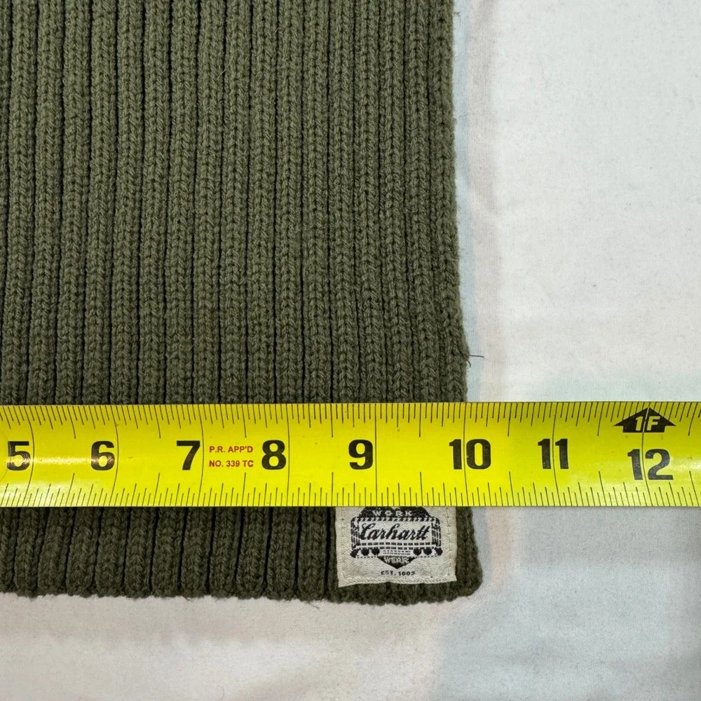 Vintage Heart Logo Carhartt Ribbed Knit Scarf Olive Green Work Wear